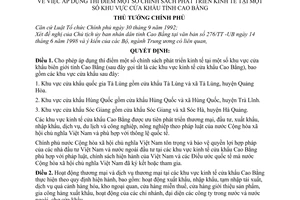 Quyết định 171/1998/QĐ-TTg  áp dụng thí điểm chính sách phát triển kinh tế tại khu vực cửa khẩu tỉnh Cao Bằng