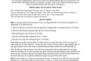 Quyết định 309/1998/QĐ-NHNN1 lãi suất cho vay bằng đôla Mỹ của tổ chức tín dụng đối với pháp nhân cá nhân lãi suất tiền gửi bằng đôla Mỹ của pháp nhân