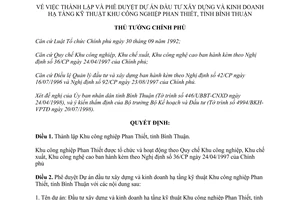 Quyết định 827/QĐ-TTg thành lập phê duyệt Dự án đầu tư xây dựng kinh doanh hạ tầng kỹ thuật Khu công nghiệp Phan Thiết, tỉnh Bình Thuận