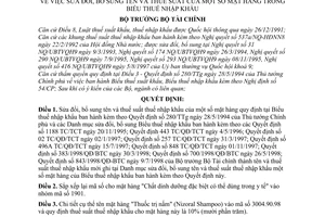 Quyết định 1195/1998/QĐ-BTC sửa đổi tên và thuế suất của một số mặt hàng trong Biểu thuế nhập khẩu