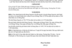 Nghị định 73/1998/NĐ-CP thành lập thị trấn Hưng Nguyên thuộc huyện Hưng Nguyên, tỉnh Nghệ An