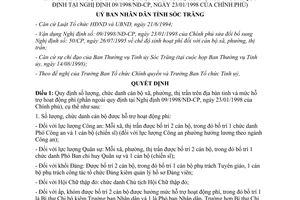 Quyết định 116/1998/QĐ.UBNDT mức hỗ trợ hoạt động phí cho cán bộ xã