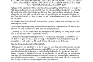 Chương trình 1109/CP-VX thực hiện Nghị quyết  TW 5 "Xây dựng và phát triển nền văn hoá Việt Nam tiên tiến đậm đà bản sắc dân tộc"