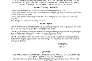 Quyết định 1258/1998/QÐ-BTC quy chế tiếp dân, nhận giải quyết đơn khiếu nại, tố cáo của công dân tại đơn vị ngành tài chính