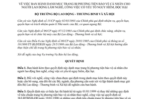 Quyết định 955/1998/QĐ-BLĐTBXH danh mục trang bị phương tiện bảo vệ lao động nguy hiểm độc hại