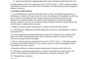 Circular No. 128/1998/TT-BTC of September 22, 1998 amending and supplementing Circular No. 45-TC/TCT of August 1st, 1996 guiding the implementation of Government Decree No. 22/CP of April 17, 1996 on handling administrative violations in the field of tax