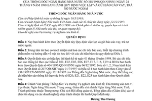 Quyết định 318/1998/QĐ-NHNN1  lập gửi báo cáo vay, trả nợ nước ngoài