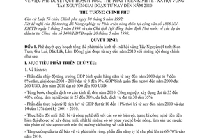 Quyết định 184/1998/QĐ-TTg  phê duyệt Quy hoạch tổng thể phát triển kinh tế - xã hội vùng Tây Nguyên giai đoạn từ nay tới năm 2010