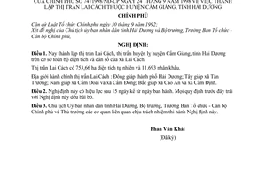 Nghị định 74/1998/NĐ-CP thành lập thị trấn Lai Cách thuộc huyện Cẩm Giàng, tỉnh Hải Dương