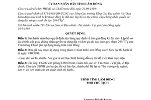 Quyết định 2464/1998/QĐ-UB đơn giá đo đạc đăng ký lập hồ sơ địa chính Lâm Đồng