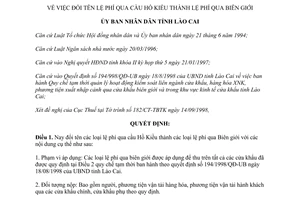 Quyết định 250/1998/QĐ-UB đổi tên lệ phí qua cầu Hồ kiều thành lệ phí qua biên giới Lào Cai