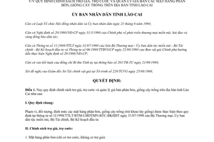 Quyết định 245/1998/QĐ-UB chính sách trợ giá trợ cước quản lý giá bán phân bón giống cây trồng Lào Cai
