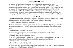 Decree of Government No.76/1998/ND-CP of September 26, 1998 amending and supplementing a number of articles of Decree No. 39-cp of July 5, 1996 of The Government