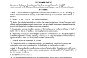 Decree of Government No. 75/1998/ND-CP of September 26, 1998 on amending and supplementing a number of articles of Decree No. 36-CP of May 29, 1995 of The Government