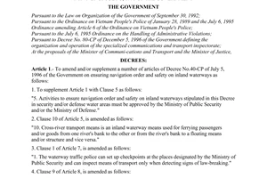 Decree of Government No. 77/1998/ND-CP of September 26, 1998 on amendments and supplements to a number of articles of Decree No. 40-CP of July 5, 1996 of The Government