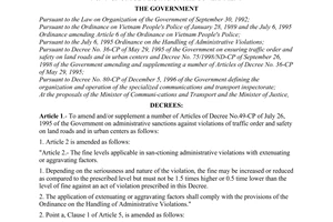 Decree of Government No. 78/1998/ND-CP of September 26, 1998 on amendments and supplements to a number of articles of Decree No. 49-CP of July 26, 1995 of The Government