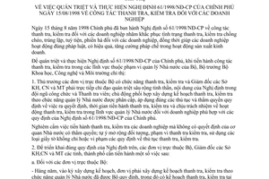 Chỉ thị 1435/1998/CT-BKHCNMT quán triệt thực hiện Nghị định 61/1998/NĐ-CP công tác thanh tra, kiểm tra doanh nghiệp