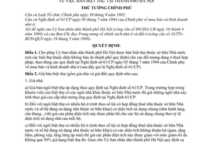 Quyết định 189/1998/QĐ-TTg bán biệt thự tại thành phố Hà Nội