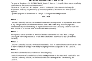 Decision No. 319/1998/QD-NHNN7 of September 29th, 1998, on daily report of foreign exchange receipt and expenditure.