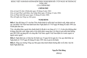 Nghị định 79/1998/NĐ-CP sửa đổi tiêu chuẩn hành lý miễn thuế của khách xuất, nhập cảnh tại cửa khẩu Việt Nam kèm theo Nghị định 17/CP