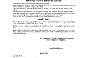 Quyết định 609/1998/QĐ-TCBĐ  tiêu chuẩn ngành “Đồng hồ chủ trong mạng đồng bộ - Yêu cầu kỹ thuật” – Mã số: TCN 68-171:1998