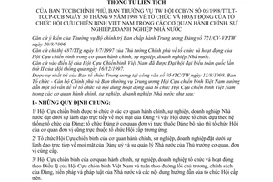Thông tư liên tịch 05/1998/TTLT-TCCP-CCB  hoạt động Hội Cựu chiến binh Việt Nam trong cơ quan hành chính, sự nghiệp, doanh nghiệp Nhà nước