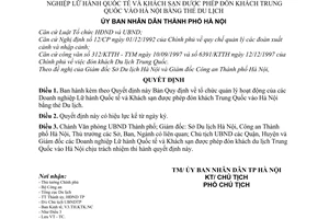 Quyết định 55/1998/QĐ-UB quản lý hoạt động của Doanh nghiệp Lữ hành Quốc tế Khách sạn được phép đón khách Trung Quốc vào Hà Nội bằng thẻ Du lịch