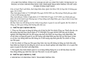 Thông tư 141/1998/TTLT-BTC-TCHQ hướng dẫn phối hợp trao đổi thông tin dữ liệu đối tượng nộp thuế