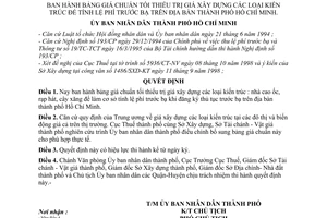 Quyết định 5675/QĐ-UB-KT bảng giá chuẩn tối thiếu trị giá xây dựng kiến trúc để tính lệ phí trước bạ trên địa bàn thành phố Hồ Chí Minh