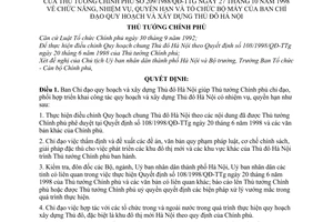 Quyết định 209/1998/QĐ-TTg  chức năng, nhiệm vụ, quyền hạn và tổ chức bộ máy của Ban Chỉ đạo quy hoạch xây dựng Thủ đô Hà Nội