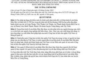 Quyết định 210/1998/QĐ-TTg  áp dụng thí điểm một số chính sách phát triển khu kinh tế cửa khẩu Mộc Bài tỉnh Tây Ninh