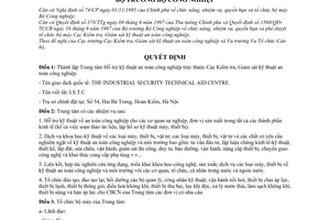 Quyết định 72/1998/QĐ-BCN thành lập Trung tâm Hỗ trợ kỹ thuật an toàn công nghiệp