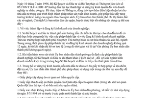 Chỉ thị 38/1998/CT-UB-KT thực hiện TTLT 05/1998/TTLT-KHĐT-TP hướng dẫn thủ tục thành lập đăng ký kinh doanh doanh nghiệp tư nhân công ty