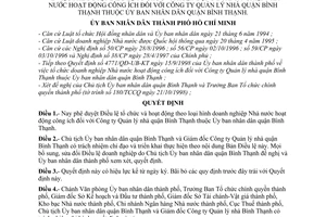 Quyết định 775/1998/QĐ-UB-KT phê duyệt Điều lệ tổ chức HĐ theo doanh nghiệp NN hoạt động công ích Công ty Quản lý nhà quận Bình Thạnh