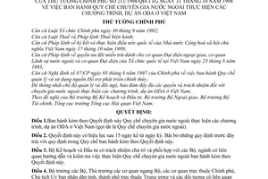 Quyết định  211/1998/QĐ-TTg  Quy chế chuyên gia nước ngoài thực hiện các chương trình, dự án ODA ở Việt Nam