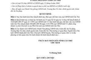 Quyết định 2620/1998/QĐ-UBT quy chế làm việc Uỷ ban nhân dân Cần Thơ