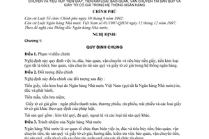 Nghị định 81/1998/NĐ-CP in, đúc, bảo quản, vận chuyển và tiêu huỷ tiền giấy, tiền kim loại; tài sản quý và giấy tờ có giá trong hệ thống ngân hàng