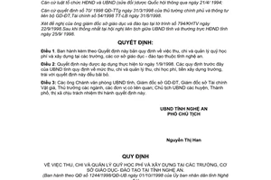 Quyết định 1244/1998/QĐ-UB thu chi quản lý quỹ học phí xây dựng tại trường cơ sở giáo dục đào tạo Nghệ An
