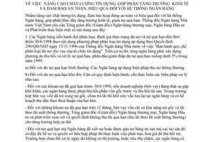 Chỉ thị 08/1998/CT-NHNN14 nâng cao chất lượng tín dụng góp phần tăng trưởng kinh tế bảo đảm an toàn hiệu quả hệ thống ngân hàng
