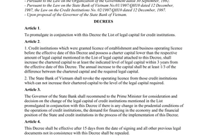 Decree No. 82/1998/ND-CP of October 03rd, 1998, on the issuance of the list of legal capital of credit institutions.