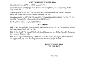 Quyết định 2137/1998/QĐ-UB quy chế làm việc Trung tâm lưu trữ Tỉnh thuộc Văn phòng UBND Phú Thọ