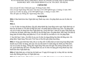 Nghị định 82/1998/NĐ-CP danh mục mức vốn pháp định của các tổ chức tín dụng