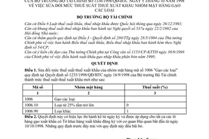 Quyết định 1336/1998/QĐ-BTC  sửa đổi mức thuế suất thuế xuất khẩu nhóm mặt hàng gạo các loại