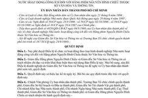 Quyết định 5284/1998/QĐ-UB-KT phê duyệt Điều lệ tổ chức HĐ theo doanh nghiệp Nhà nước hoạt động công ích với Hãng phim Nguyễn Đình Chiểu