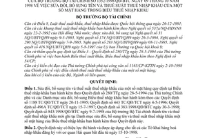 Quyết định 1352/1998/QĐ-BTC sửa đổi tên và thuế suất thuế nhập khẩu của một số mặt hàng trong Biểu thuế nhập khẩu