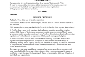Decree of Government No. 83/1988/ND-CP of October 10, 1998 on civic status registration