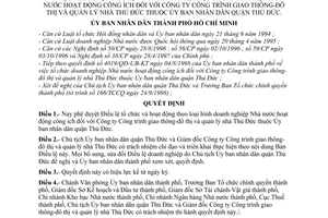 Quyết định 5318/1998/QĐ-UB-KT phê duyệt Điều lệ tổ chức HĐ theo doanh nghiệp NN hoạt động công ích Công trình giao thông đô thị nhà Thủ Đức