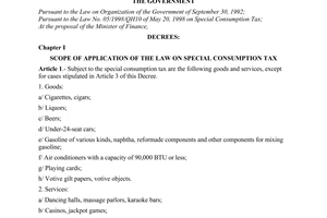 Decree of Government No.84/1998/ND-CP of October 12, 1998 detailing the implementation Of The Law On Special Consumption Tax