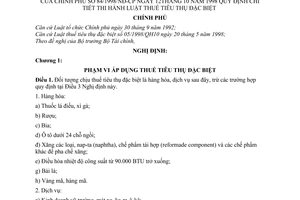 Nghị định 84/1998/NĐ-CP về việc quy định chi tiết thi hành Luật Thuế tiêu thụ đặc biệt