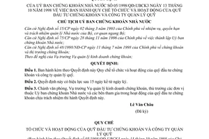 Quyết định  05/1998/QĐ-UBCK3 Quy chế tổ chức và hoạt động của quỹ đầu tư chứng khoán và công ty quản lý quỹ